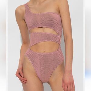 Bondeye Women's Blush Lurex Rico Cutout One-Shoulder One-piece Swimsuit Size OS